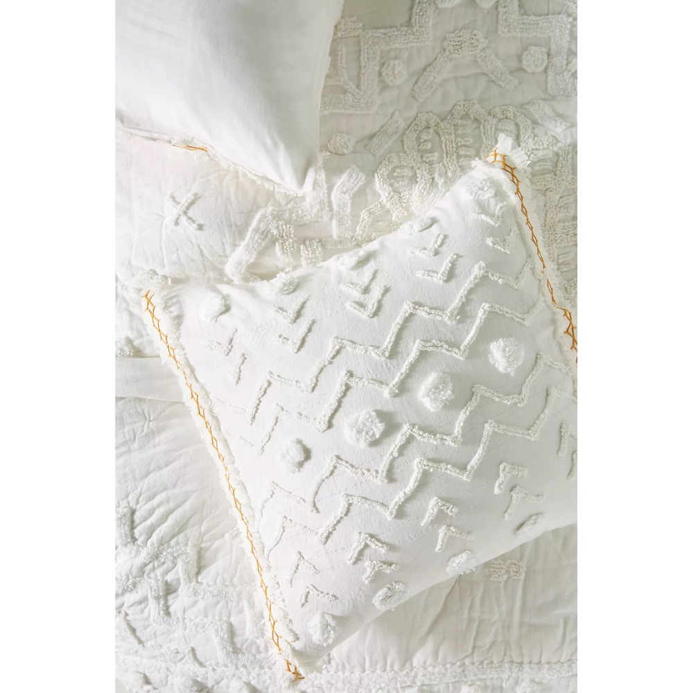 New Anthropologie Tufted Cidra Euro Sham 26"x26" Ivory Cotton
